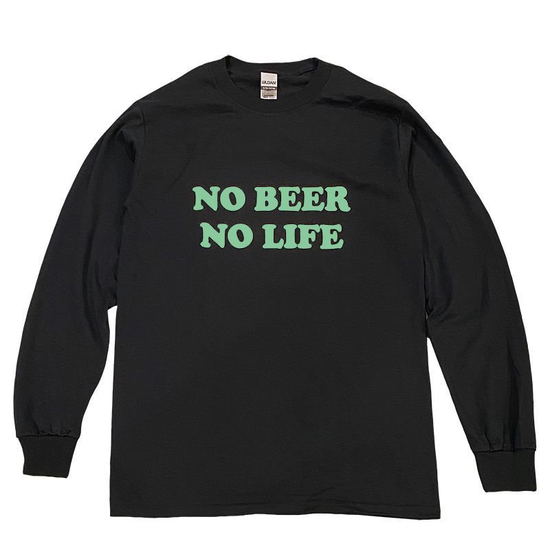 画像1: NO BEER NO LIFE ロングスリーブTシャツ (BLACK/MINT GREEN) (1)