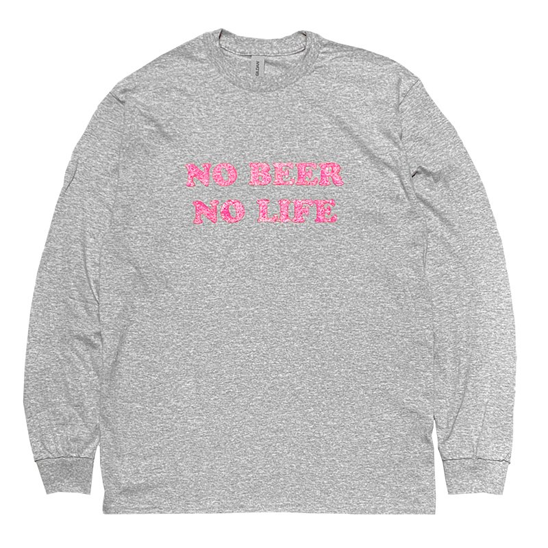 画像1: NO BEER NO LIFE ロングスリーブTシャツ (GREY/HOT PINK) (1)