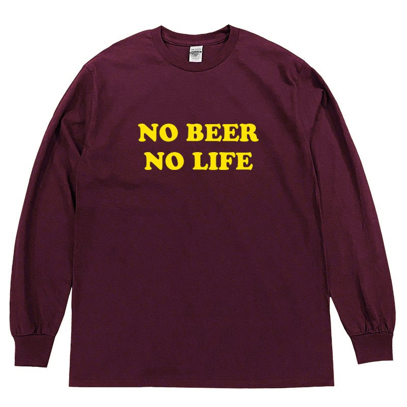 画像1: [ONLINE STORE 先行販売]NO BEER NO LIFE ロングスリーブTシャツ (MAROON/YELLOW) (1)