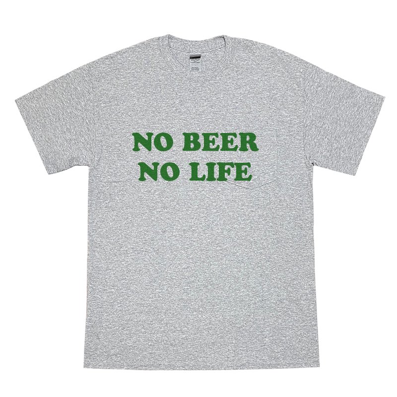 画像1: NO BEER NO LIFE POCKET Tシャツ (GREY/BRITISH GREEN) (1)