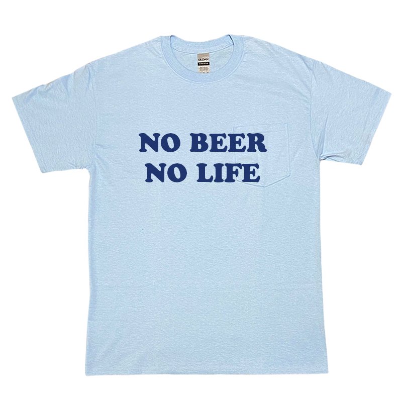 画像1: NO BEER NO LIFE POCKET Tシャツ (LIGHT BLUE/NAVY) (1)