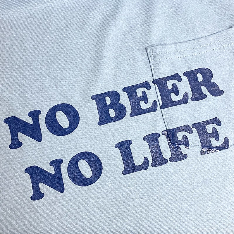 画像2: NO BEER NO LIFE POCKET Tシャツ (LIGHT BLUE/NAVY) (2)
