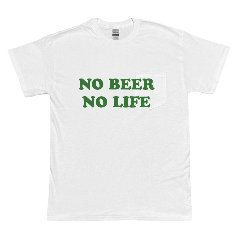 画像1: NO BEER NO LIFE POCKET Tシャツ (WHITE/BRITISH GREEN) (1)