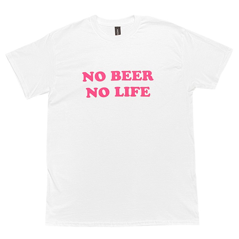 画像1: NO BEER NO LIFE Tシャツ (WHITE/NEON PINK) (1)
