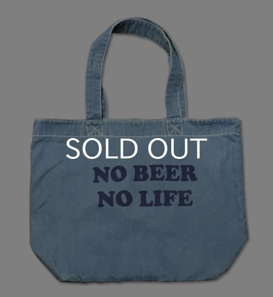 画像1: NO BEER NO LIFE デニムトートバッグ (LIGHT BLUE/NAVY) (1)