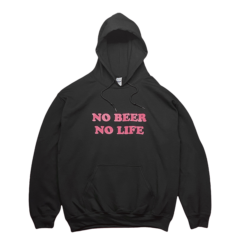 【SALE】NO BEER NO LIFE HOODIE (BLACK/ROSE PINK)