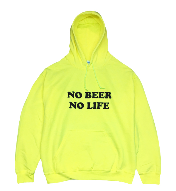 【SALE】NO BEER NO LIFE HOODIE (SAFETY GREEN/BLACK)