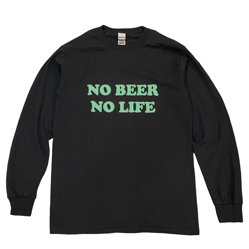 NO BEER NO LIFE ロングスリーブTシャツ (BLACK/MINT GREEN)